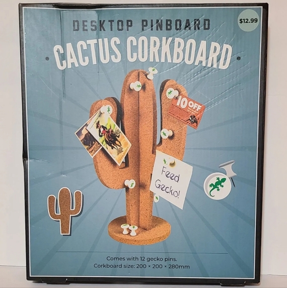 The Original Fun Workshop Cactus CorkBoard with Gecko Pins Desk Top Pinboard - Picture 1 of 3
